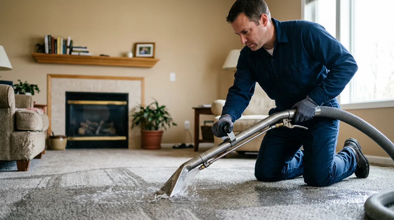 Water damage restoration technician working near Patoka, IL